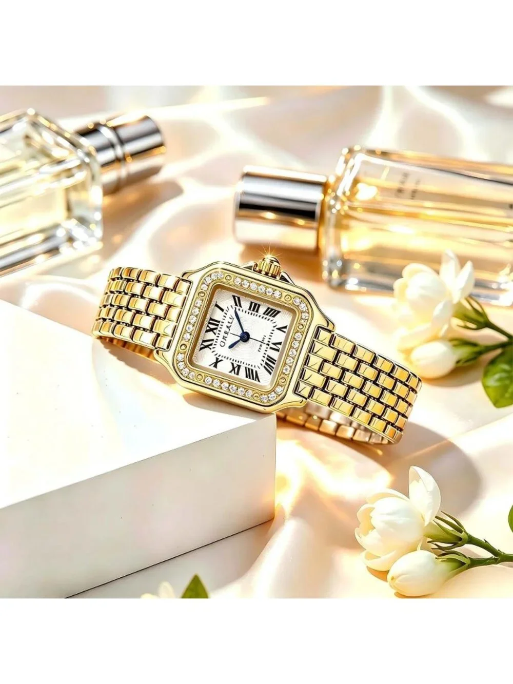 Women's Gold Roman Dial Bangle Stainless Steel 2 Bracelets Set Ladies Wristwatch